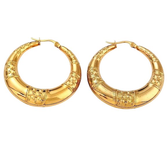 1 1/2 Inch 41mm Hoop Gold Tone Pierced Post Earrings - Picture 5 of 5